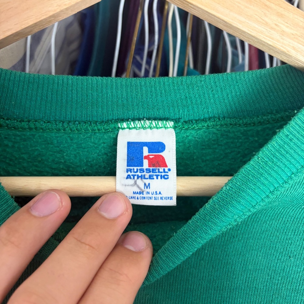 Vintage Russell Athletic Green Sweatshirt Made in USA Blank Crewneck Medium - Picture 3 of 6